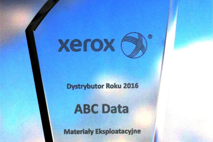 ABC Data na Spotkaniu Partnerskim Xerox została uhonorowana tytułem „Dystrybutora Roku 2016” w kategorii Materiały Eksploatacyjne.