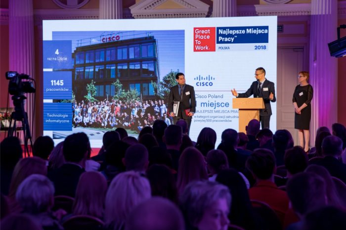 Cisco najlepszym miejscem do pracy w Polsce - Polski oddział firmy Cisco zajął pierwsze miejsce w ranking Great Place to Work, w kategorii firm zatrudniających więcej niż 500 osób.