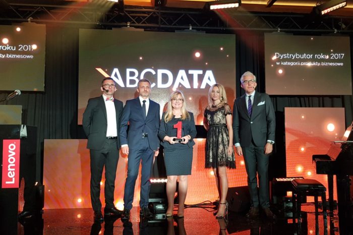 ABC Data S.A. podczas uroczystej gali LENOVO TOP PARTNERS AWARD 2018 została wyróżniona nagrodą „Dystrybutora Roku 2017” w kategorii produkty biznesowe.