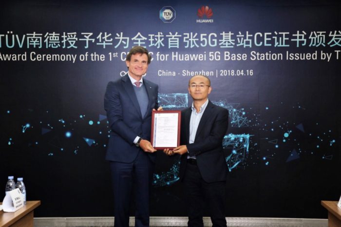 Huawei jako pierwszy na świecie uzyskał certyfikat CE-TEC dla swoich rozwiązań 5G - Produkty Huawei 5G NR spełniły wszystkie wymagania TÜV SÜD.
