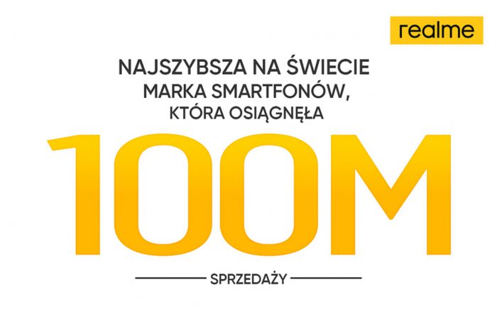 realme osiągęło kolejny milowy kamień w globalnym rozwoju przekroczając próg sprzedaży 100 mln smartfonów na całym świecie, notując wzrost o 10685% oraz pozycję TOP 3 w Polsce po 2 kwartale br.